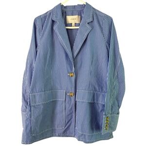 J.Crew Striped Blazer Cotton Button Front Pockets Blue‎ White Size 8